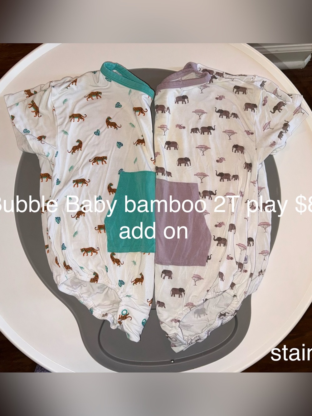 Bamboo T-shirt Romper Bundle- Tiger & Elephant Print